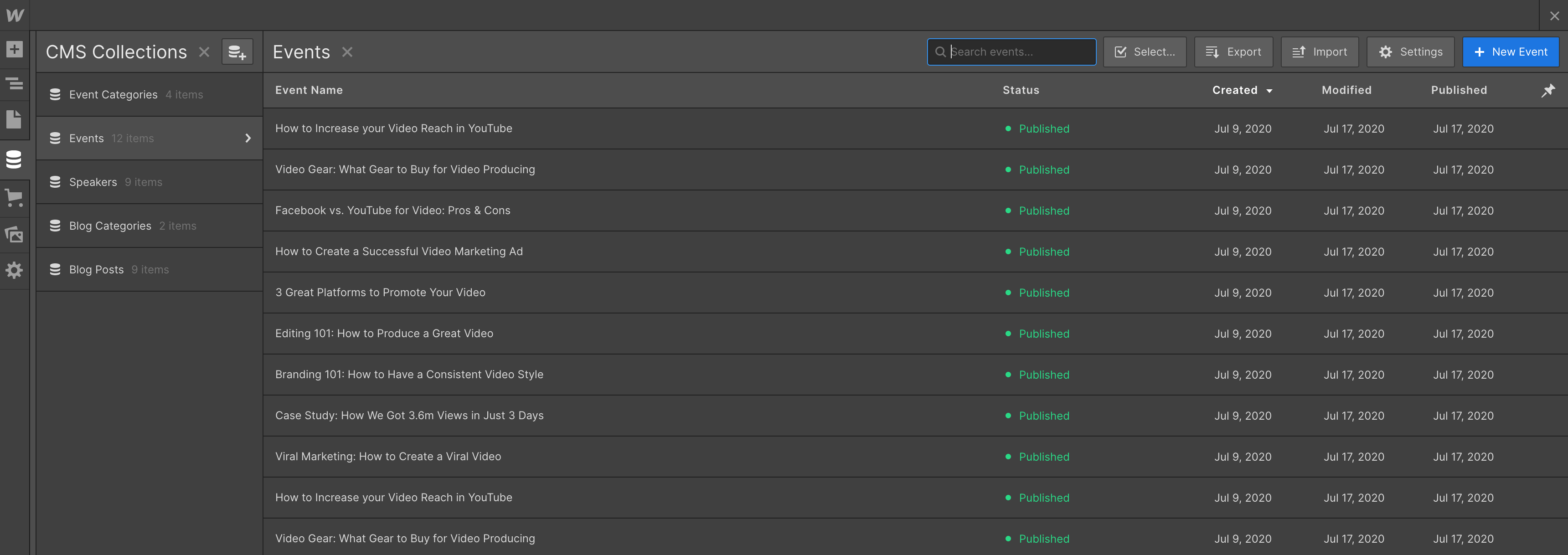 CMS Collection - Evently Webflow Template